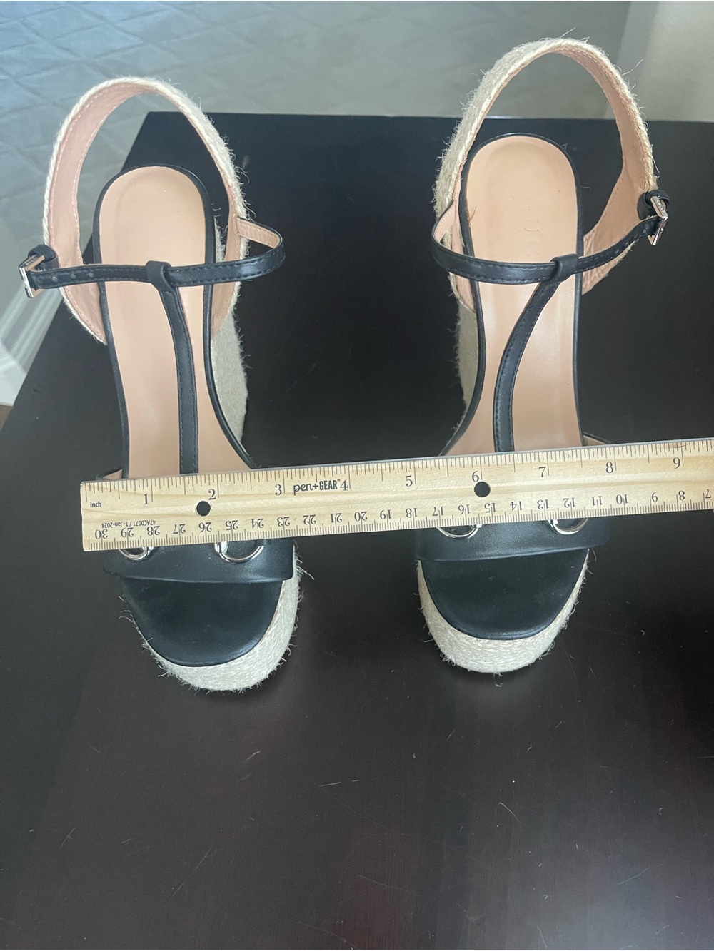Black T-Strap Espadrille Platform Sandals